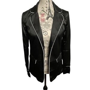 Love By Design Black Satin Blazer with White Trim